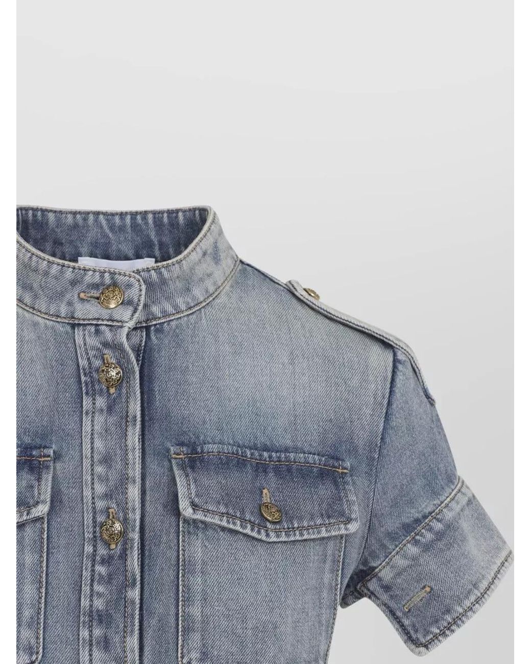 McQueen Blue Denim Belted Short-Sleeve Mini Dress