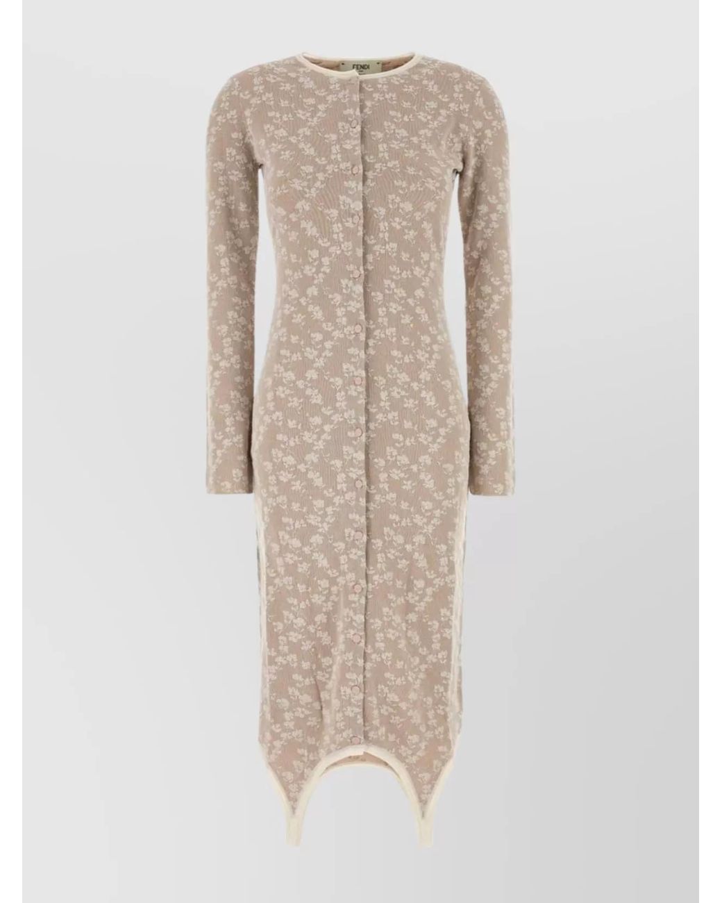 Fendi Natural Embroidered Cotton Blend Knitted Dress