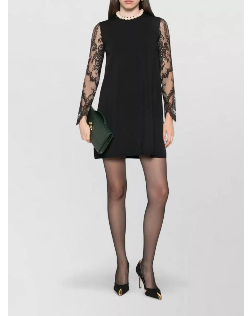 Valentino Garavani Black Lace-Embroidered Long-Sleeve Mini Dress