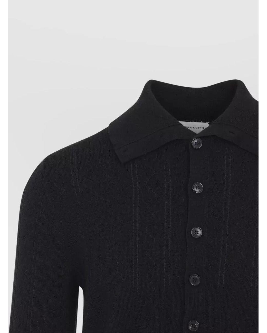 Dries Van Noten Blue Fine-Knit Virgin Wool Cotton Long-Sleeve Polo Cardigan for men