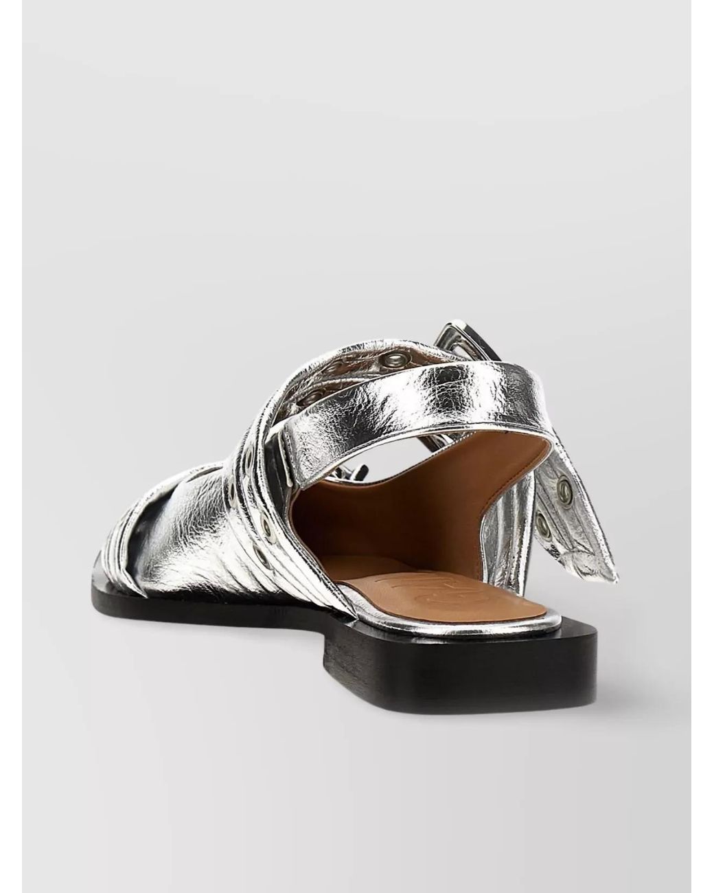 Ganni Metallic Leather Buckle Slingback Ballerina Shoes