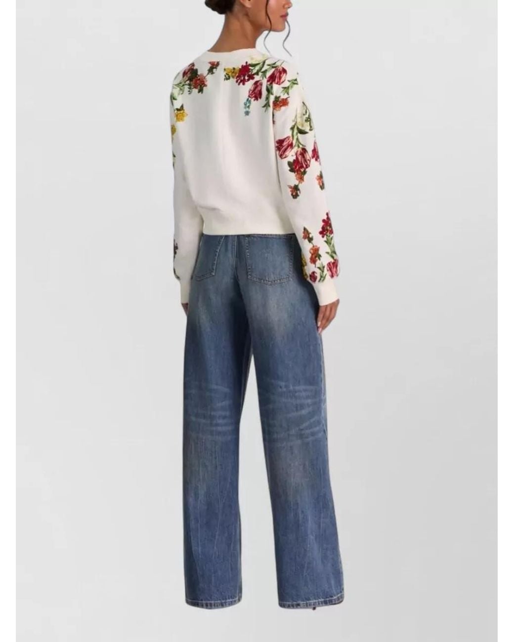 Alice + Olivia Multicolor Embroidered Cotton Sequin-Embellished Crew-Neck Long-Sleeve Sweatshirt