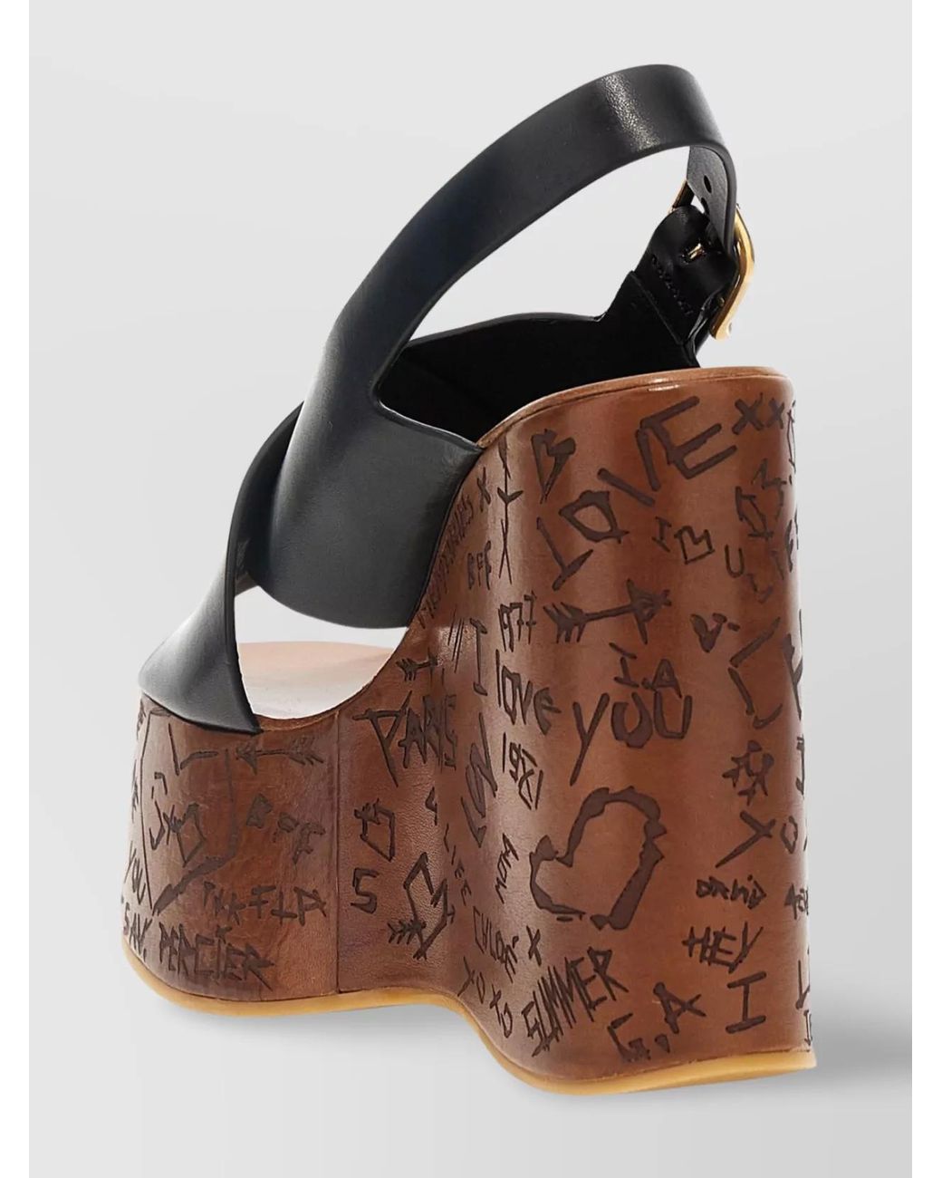 Chloé Brown Leather Wedge Sandals