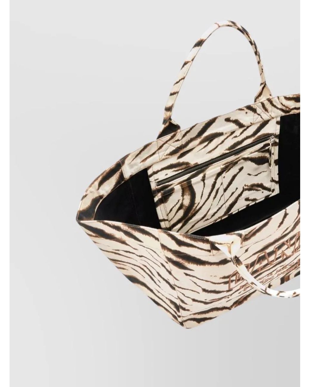 Ganni Metallic Cabas Xxl Canvas Zebra-Print Tote Bag