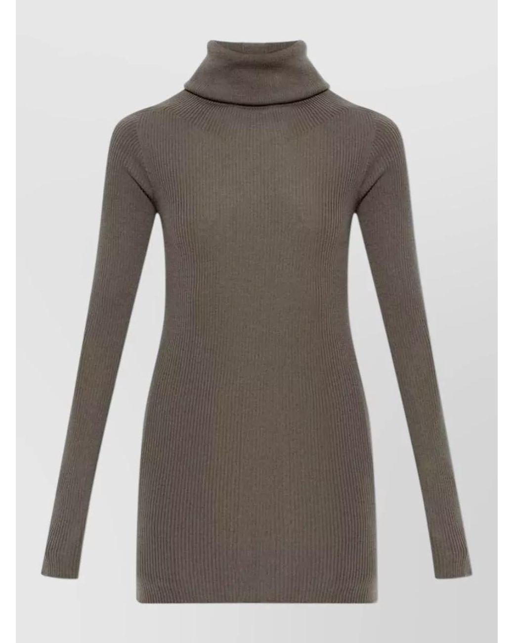 Rick Owens Brown Virgin Wool Ribbed Turtleneck Long-Sleeve Jumper