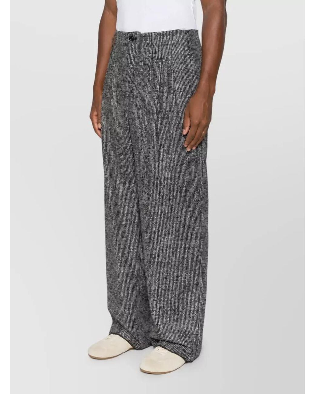 Emporio Armani Gray Wool Silk Wide-Leg Trousers for men