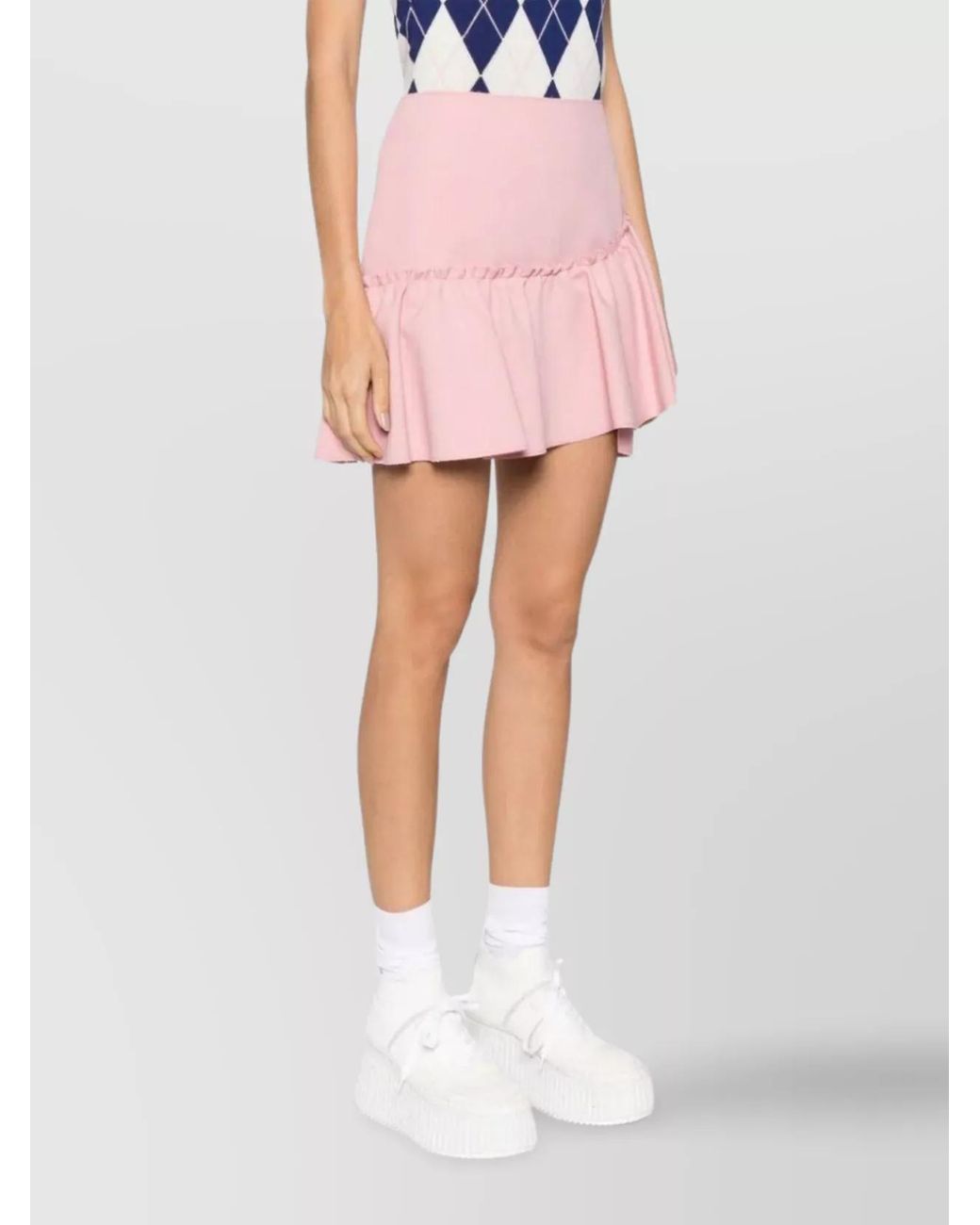 MSGM Pink Ruffled-Trim High-Waisted Flared Mini Skirt