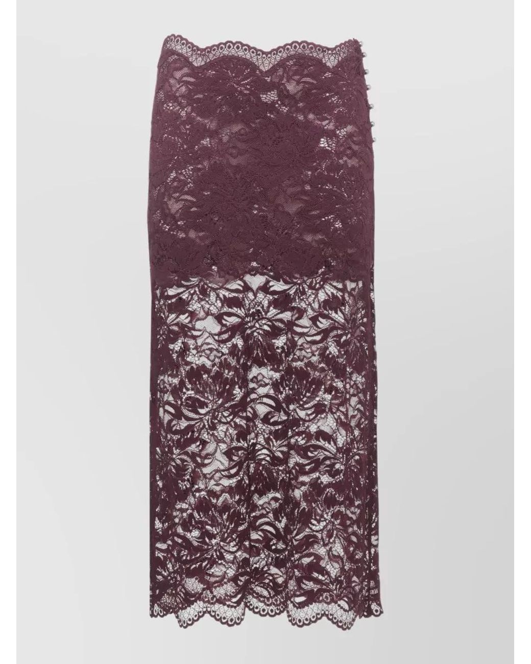 Rabanne Purple Floral Lace Midi Pencil Skirt