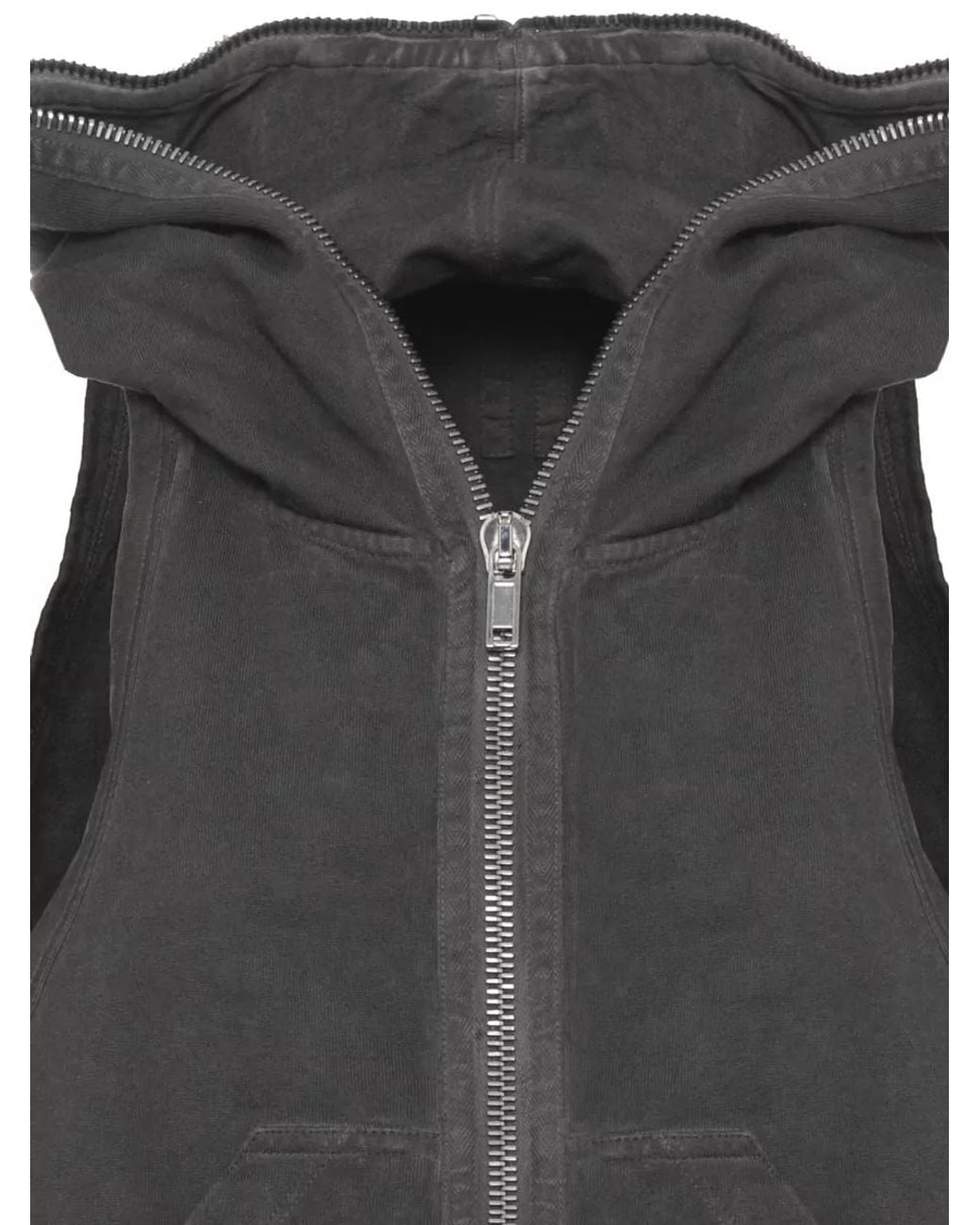 Rick Owens Black Sleeveless Cotton Hooded Jacket