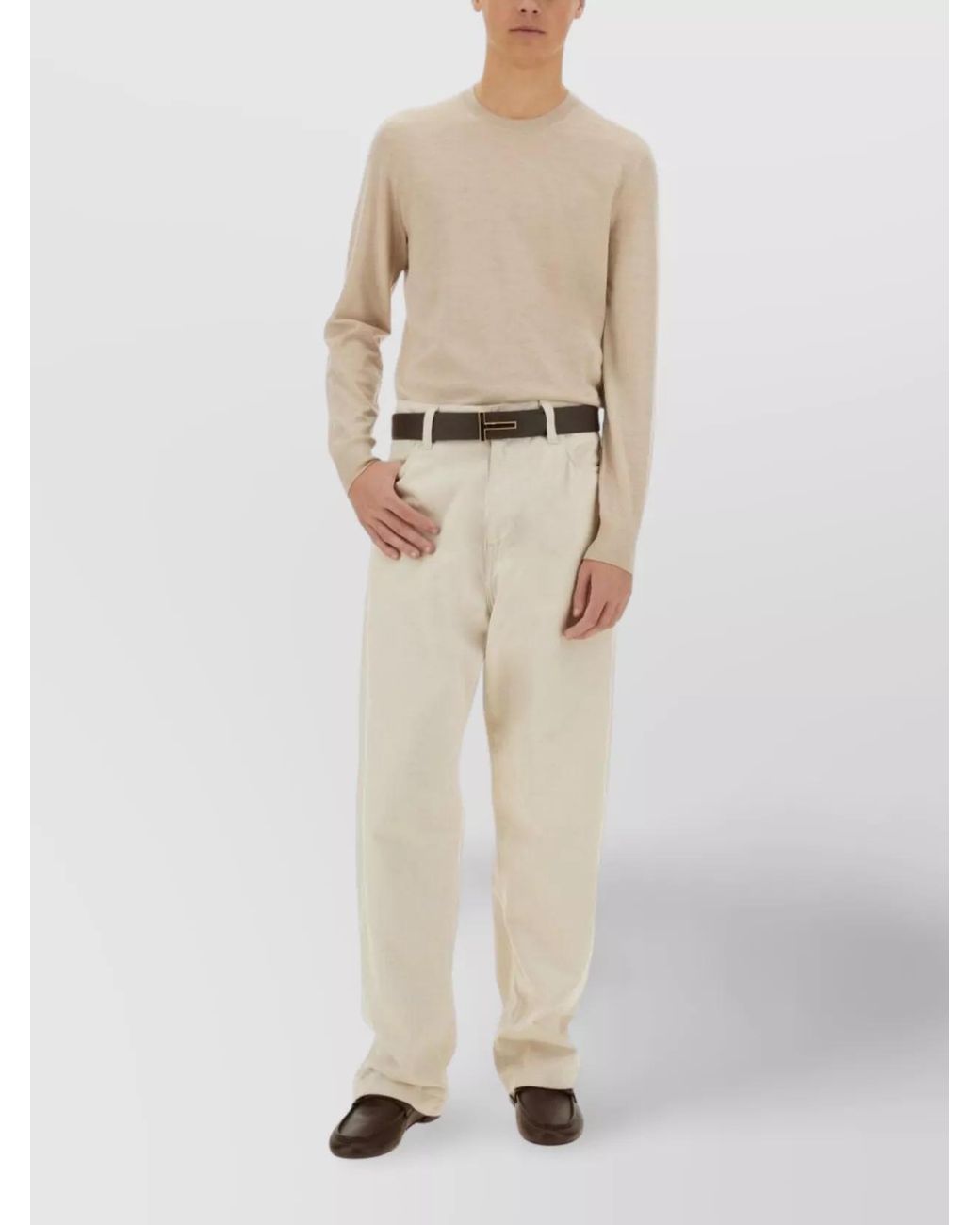 Tom Ford Natural Wool Fine-Knit Crew-Neck Jumper for men