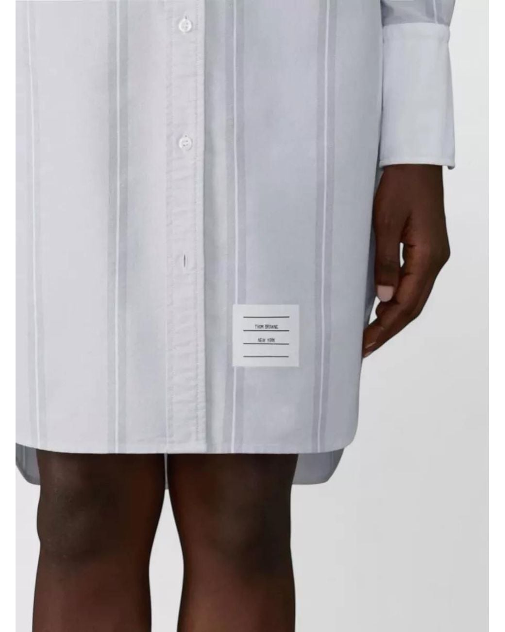 Thom Browne White Striped Cotton Point Collar Long-Sleeve Knee-Length Shirt Dress
