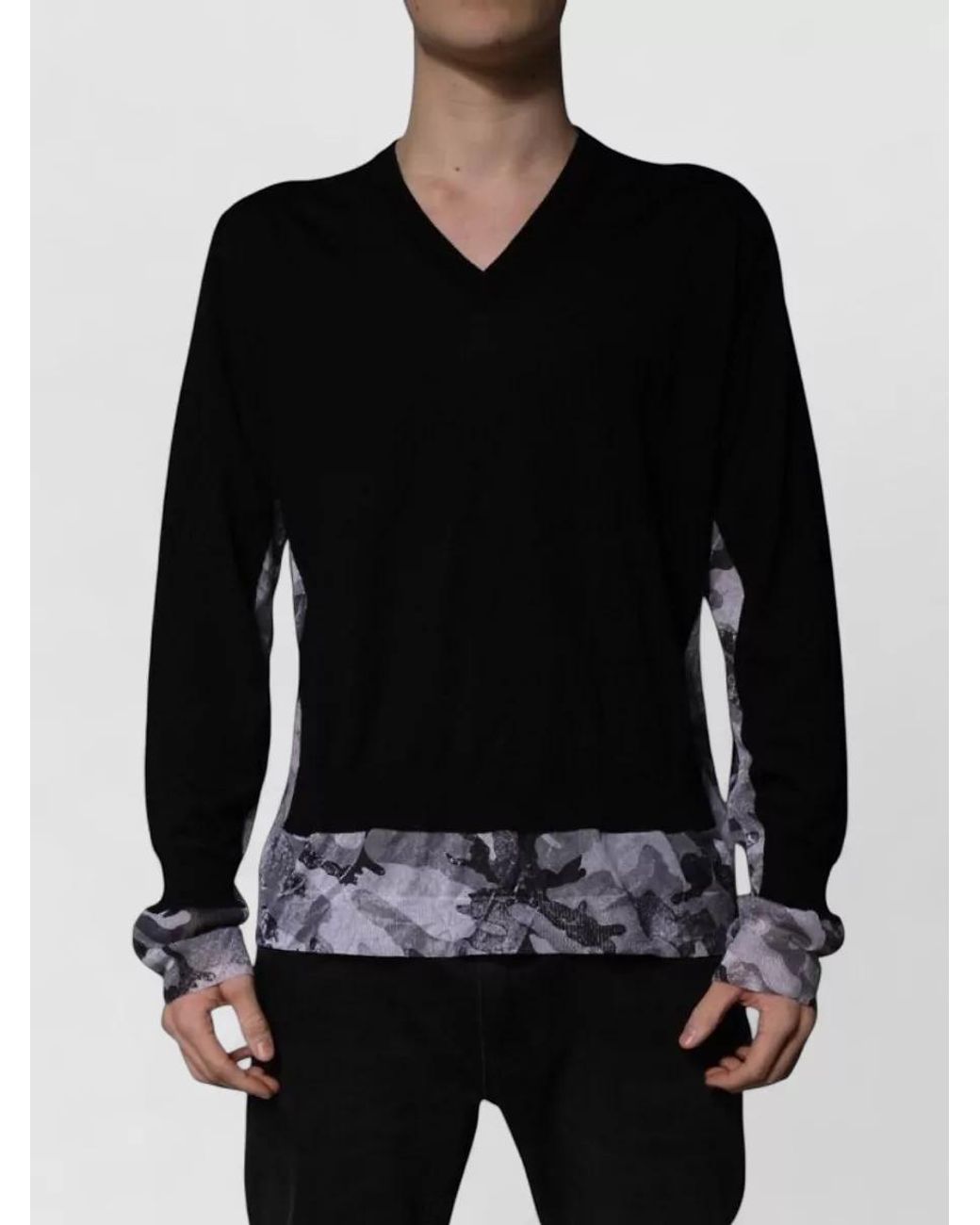 Dolce & Gabbana Black Virgin Wool Camouflage V-Neck Sweater for men