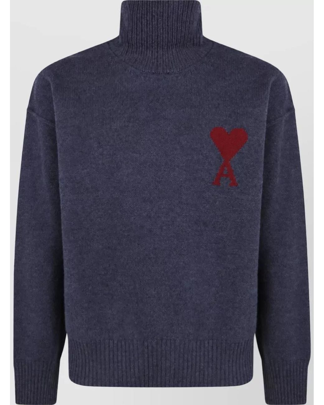 AMI Blue Wool Funnel Neck Sweater