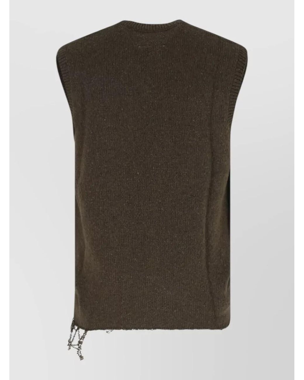 MM6 by Maison Margiela Green Logo Print Wool Blend V-Neck Sleeveless Jumper for men