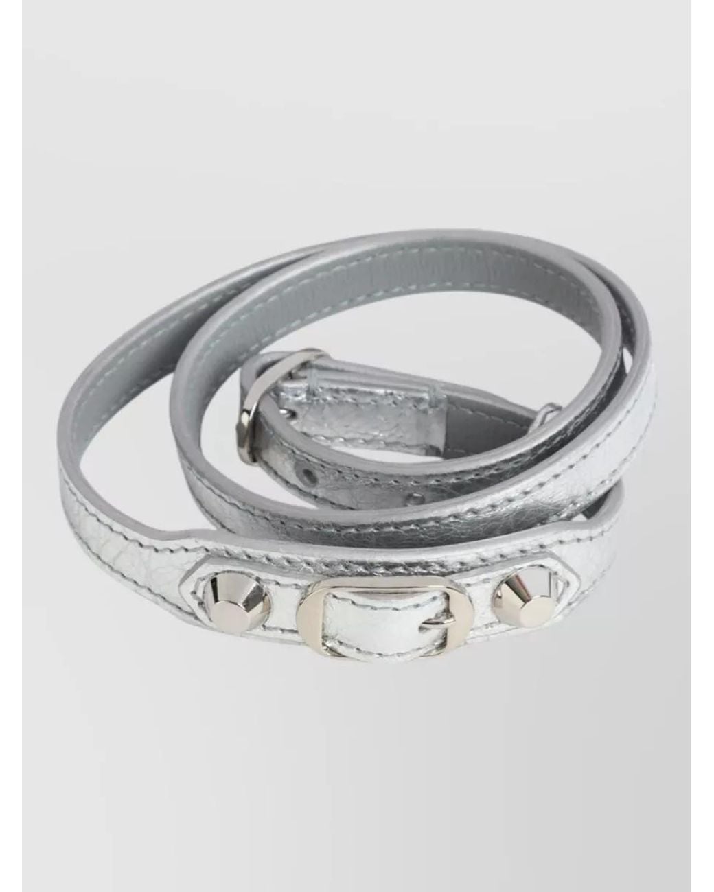 Balenciaga Gray Leather Triple-Wrap Studded Bracelet