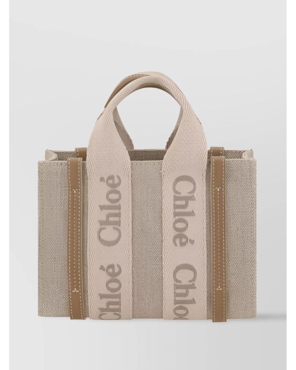 Chloé Natural Woody Mini Linen Shoulder Bag