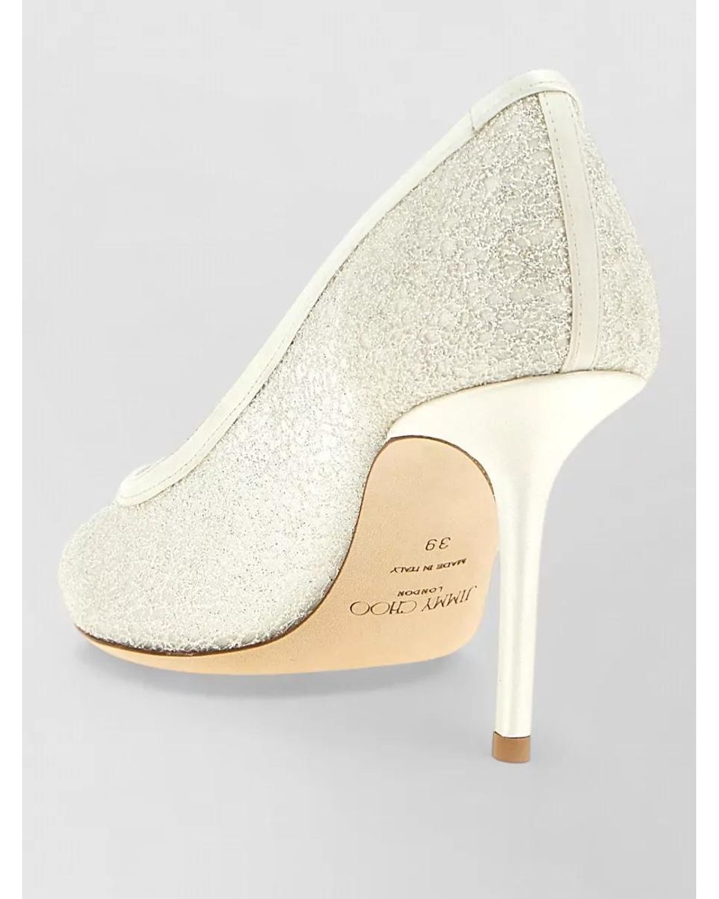 Jimmy Choo White Silk Leather Mesh Glitter Pumps