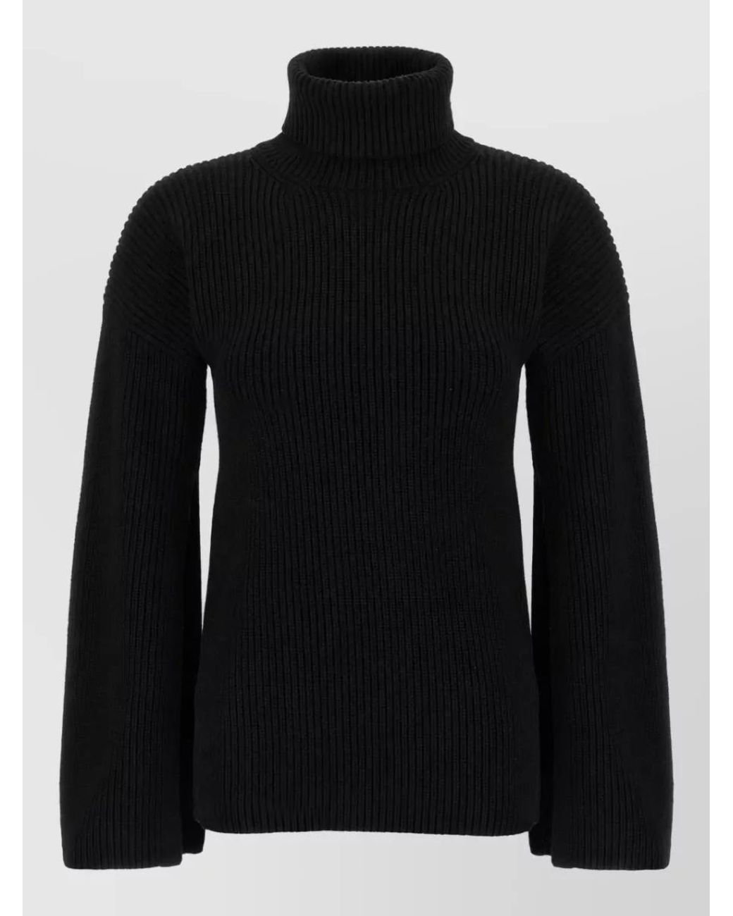 Totême Black Wool Ribbed Turtleneck Sweater