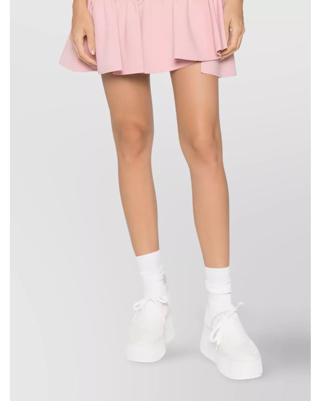 MSGM Pink Ruffled-Trim High-Waisted Flared Mini Skirt
