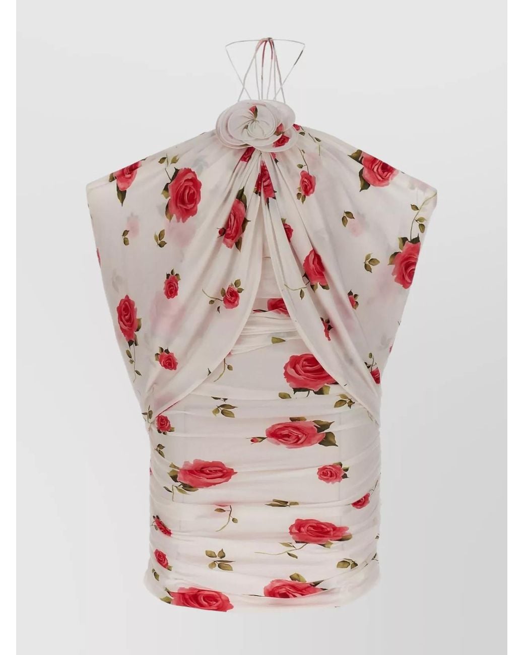 Magda Butrym Pink Printed Halterneck Ruched Sleeveless Mini Dress