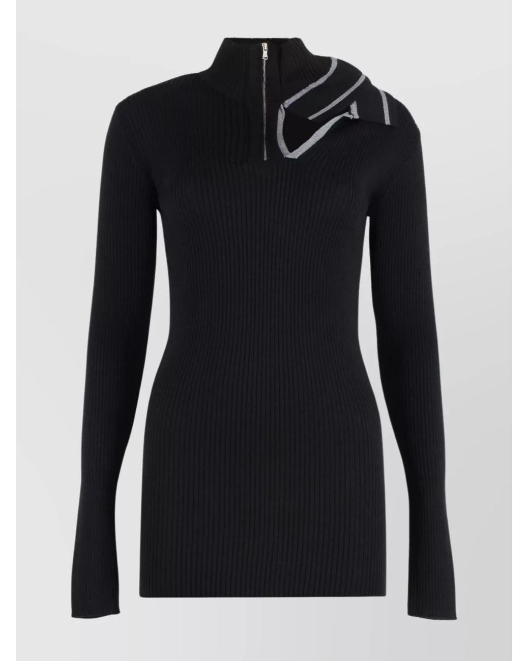 Y. Project Black Merino Wool V-Neck Knitted Dress