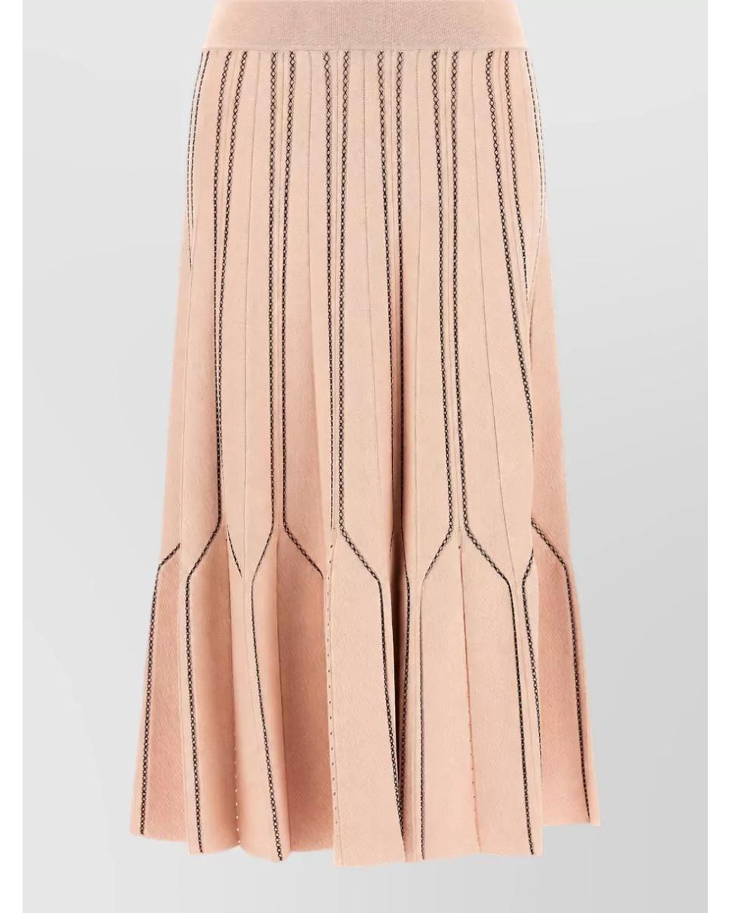 Elisabetta Franchi Natural Ribbed High-Rise Pleated Midi Skirt