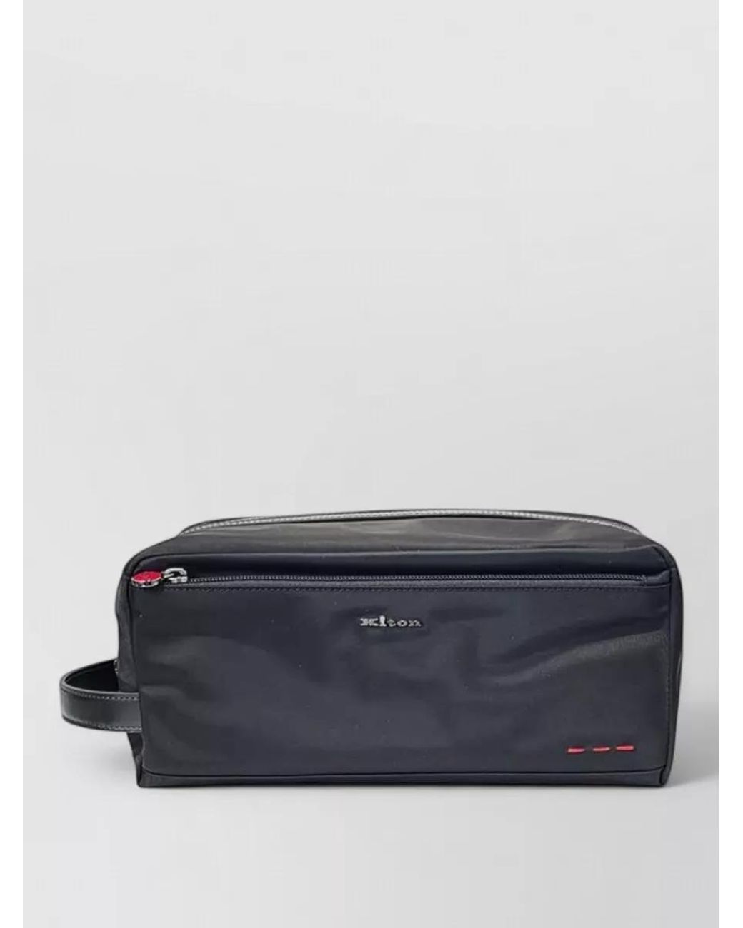 Kiton Black Leather-Trim Toiletry Bag for men