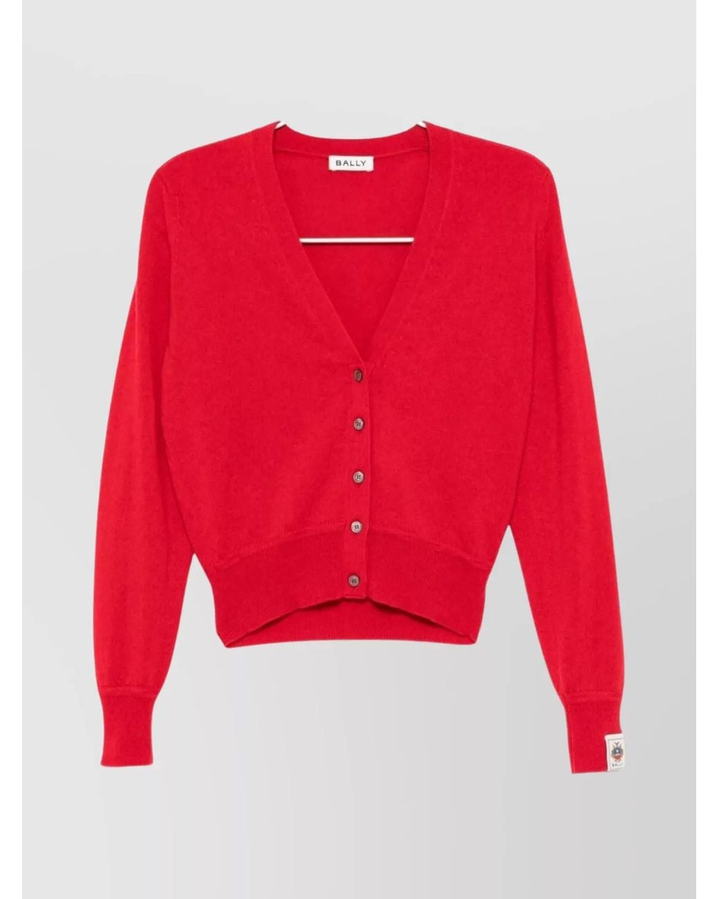 Bally Red Cashmere V-Neck Ribbed Cardigan