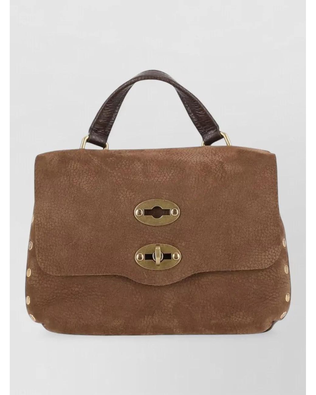 Zanellato Brown Calf Leather Studded Shoulder Bag