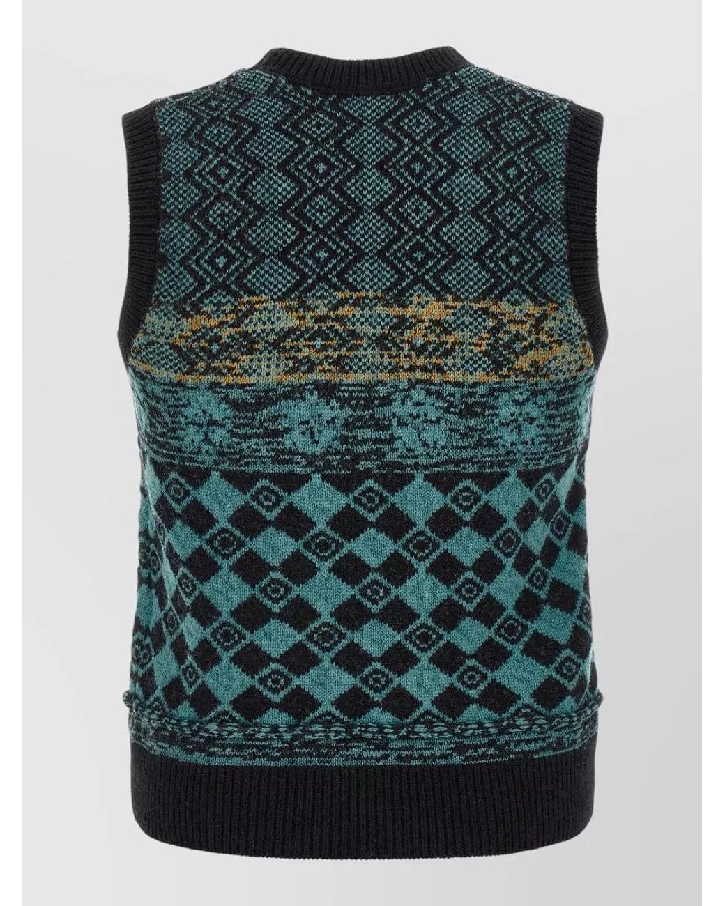 Dries Van Noten Green Wool Geometric Knit Sleeveless Vest for men