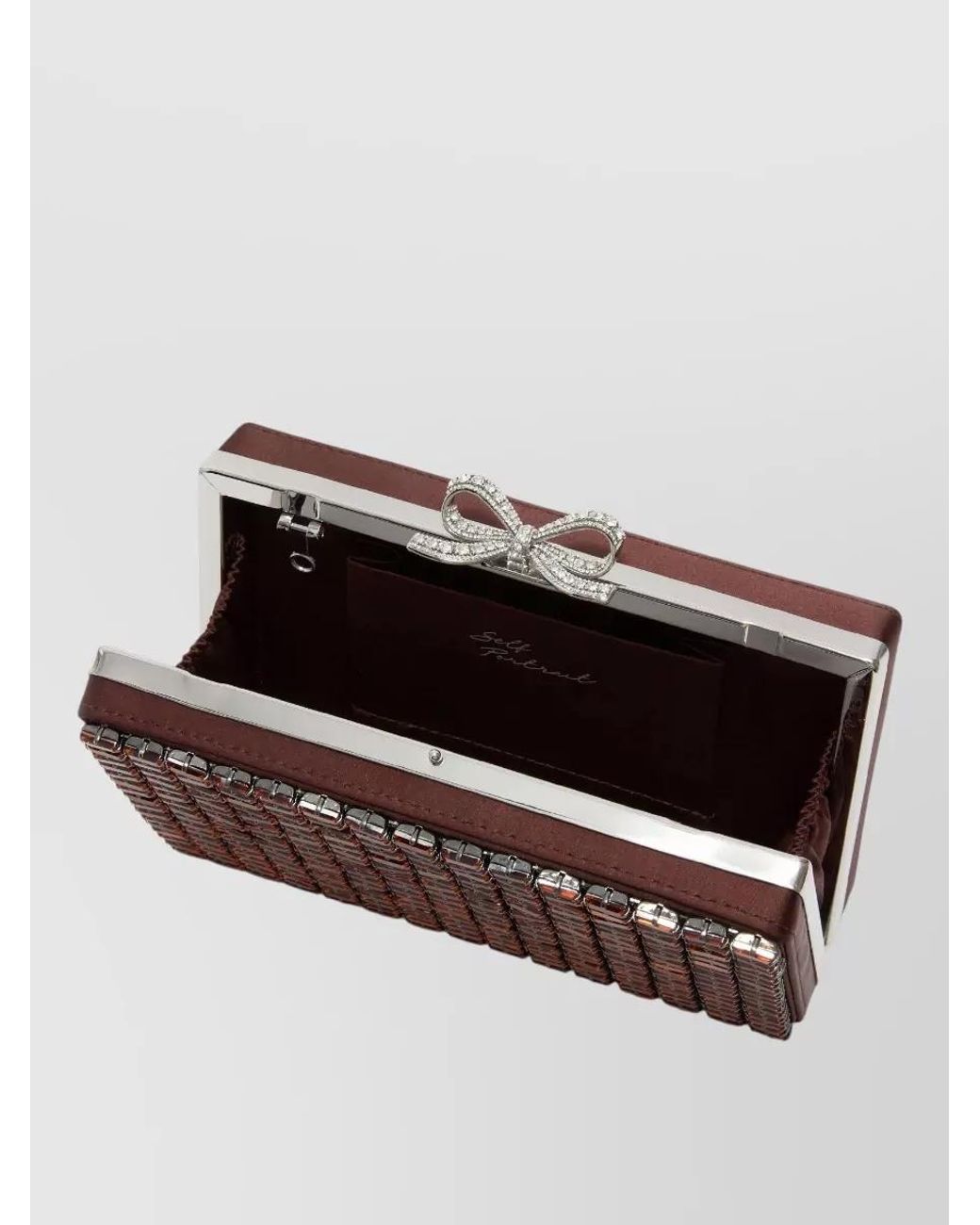 Self-Portrait Brown The Bow Crystal Clutch Bag