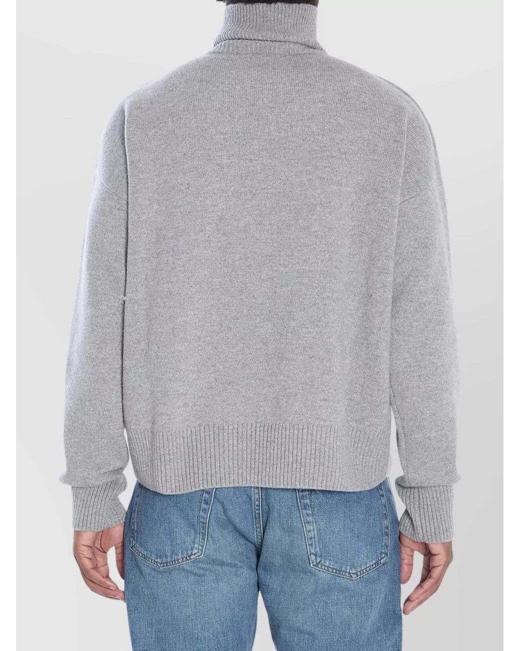 AMI Gray Cashmere Wool Ribbed Turtleneck Jumper for men