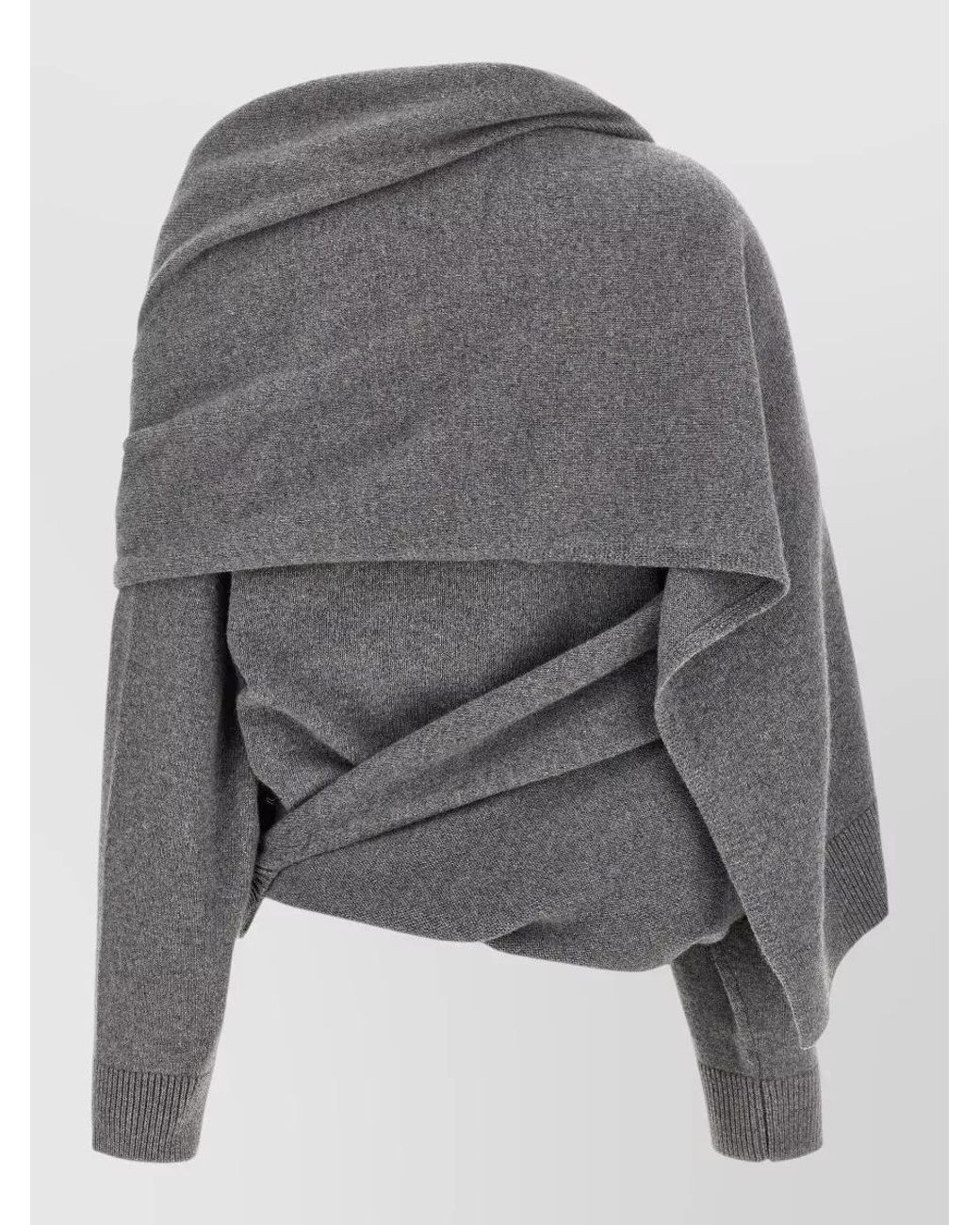 ARMARIUM Gray Cashmere Wool Ribbed Draped Crew Neck Sweater