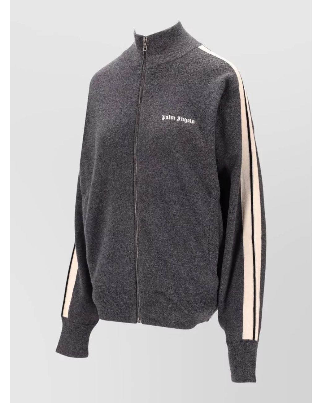 Palm Angels Gray Cashmere Wool Logo-Intarsia Zip-Up Track Jacket