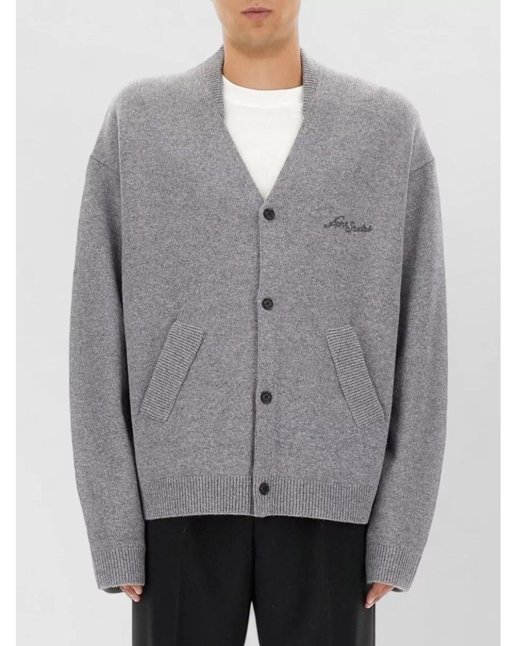Acne Gray V-Neck Cardigan for men