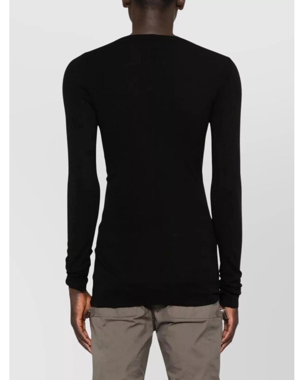 Rick Owens Black Ribbed Long-Sleeve Crewneck Sweater for men