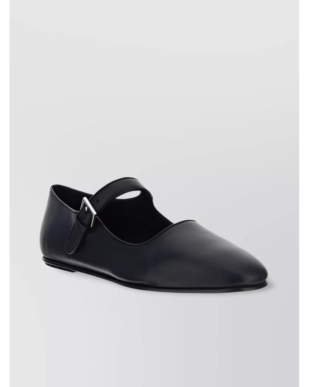 The Row Black Leather Mary Jane Ballerina Shoes