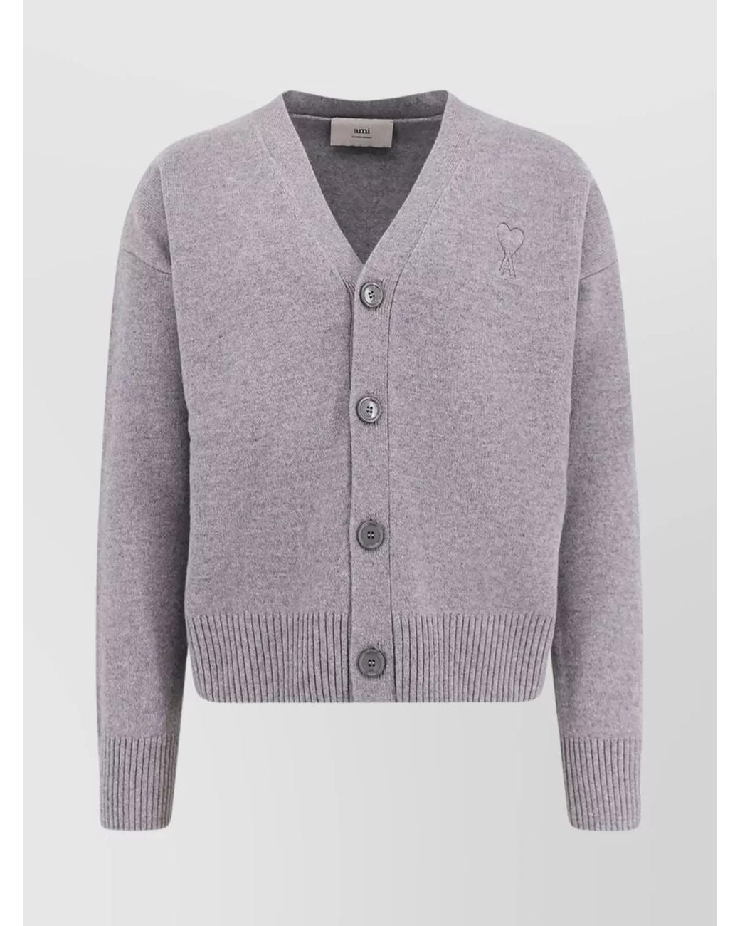 AMI Blue Wool And Cashmere V-Neck Fine-Knit Cardigan for men