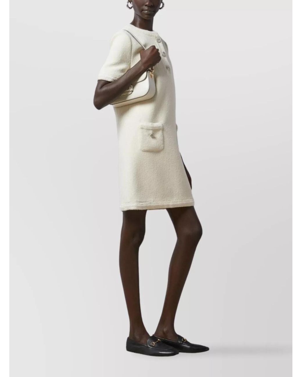 Gucci Natural Wool Tweed Short-Sleeve Mini Dress
