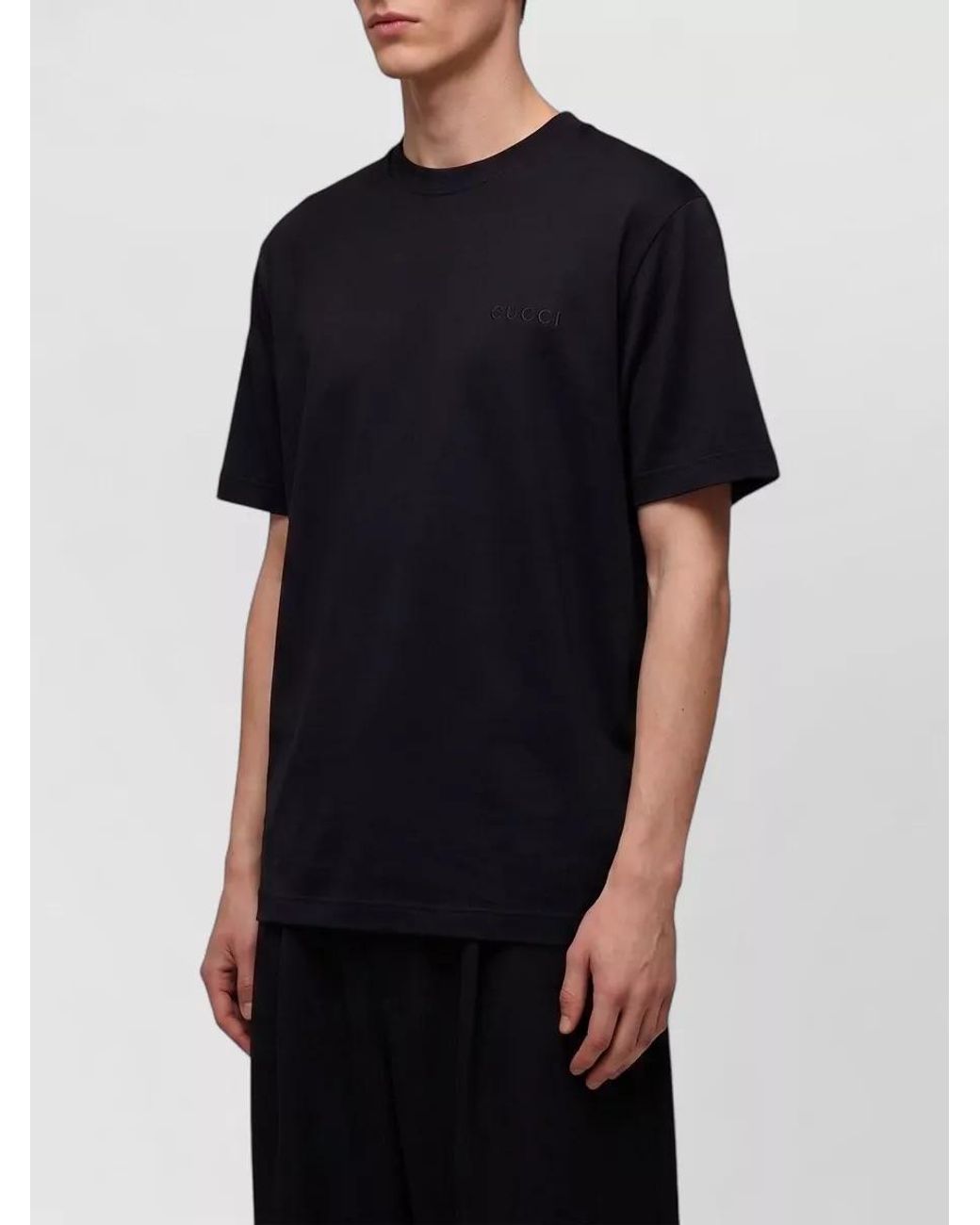 Gucci Black Cotton Ribbed Crew Neck Short Sleeve T-Shirt for men