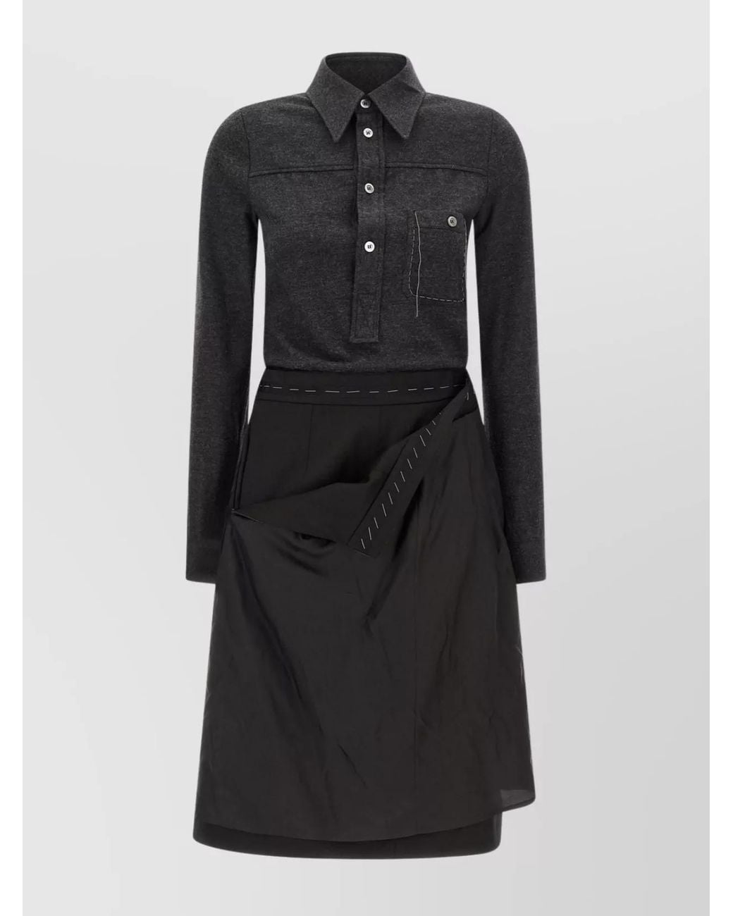 Maison Margiela Black Virgin Wool Shirt Midi Dress