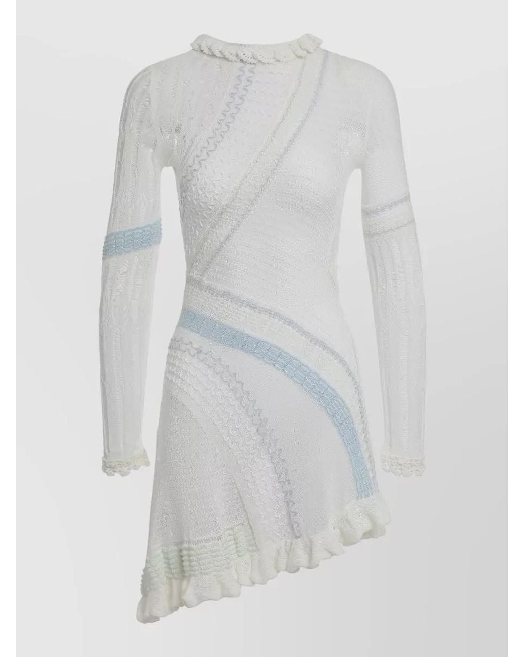 Roberta Einer White Cotton Asymmetric Ruffled Long-Sleeve Mini Dress