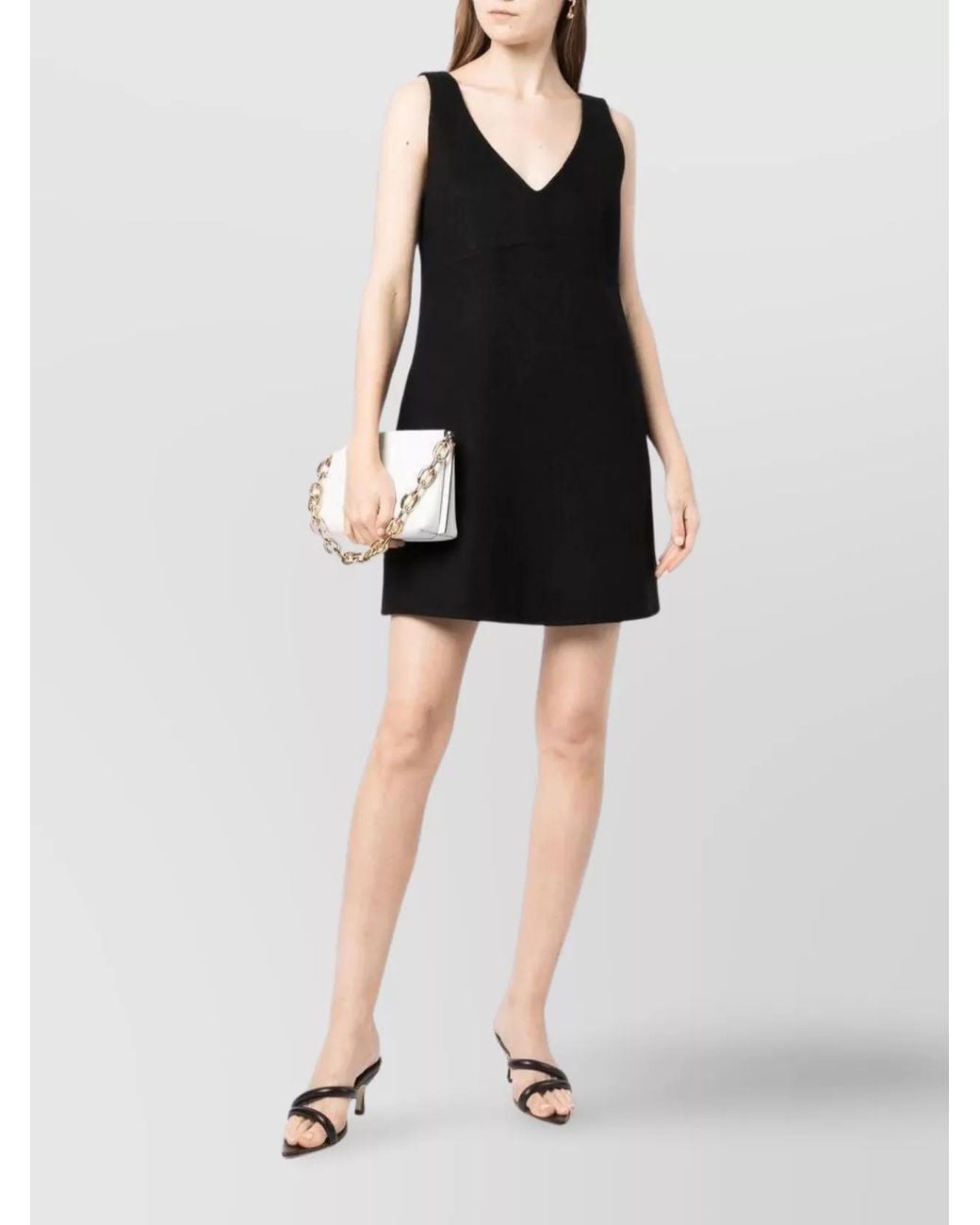 P.A.R.O.S.H. Black Wool V-Neck Sleeveless Mini Dress