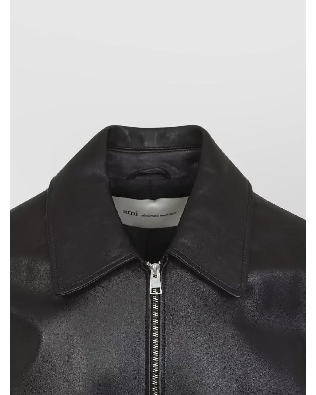 AMI Black Lamb Leather Zipped Jacket for men