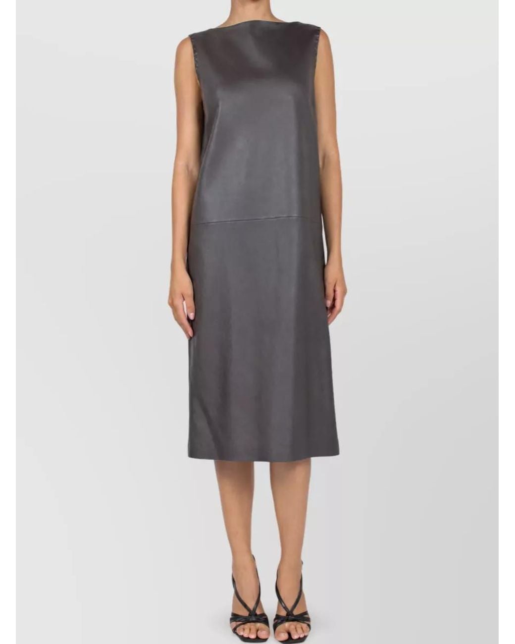 Fendi Gray Leather Midi Dress
