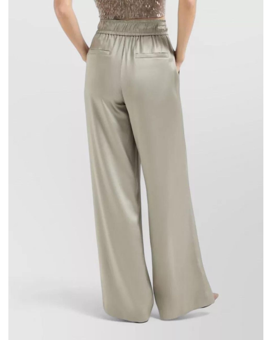 Brunello Cucinelli White Silk Satin Wide-Leg Trousers