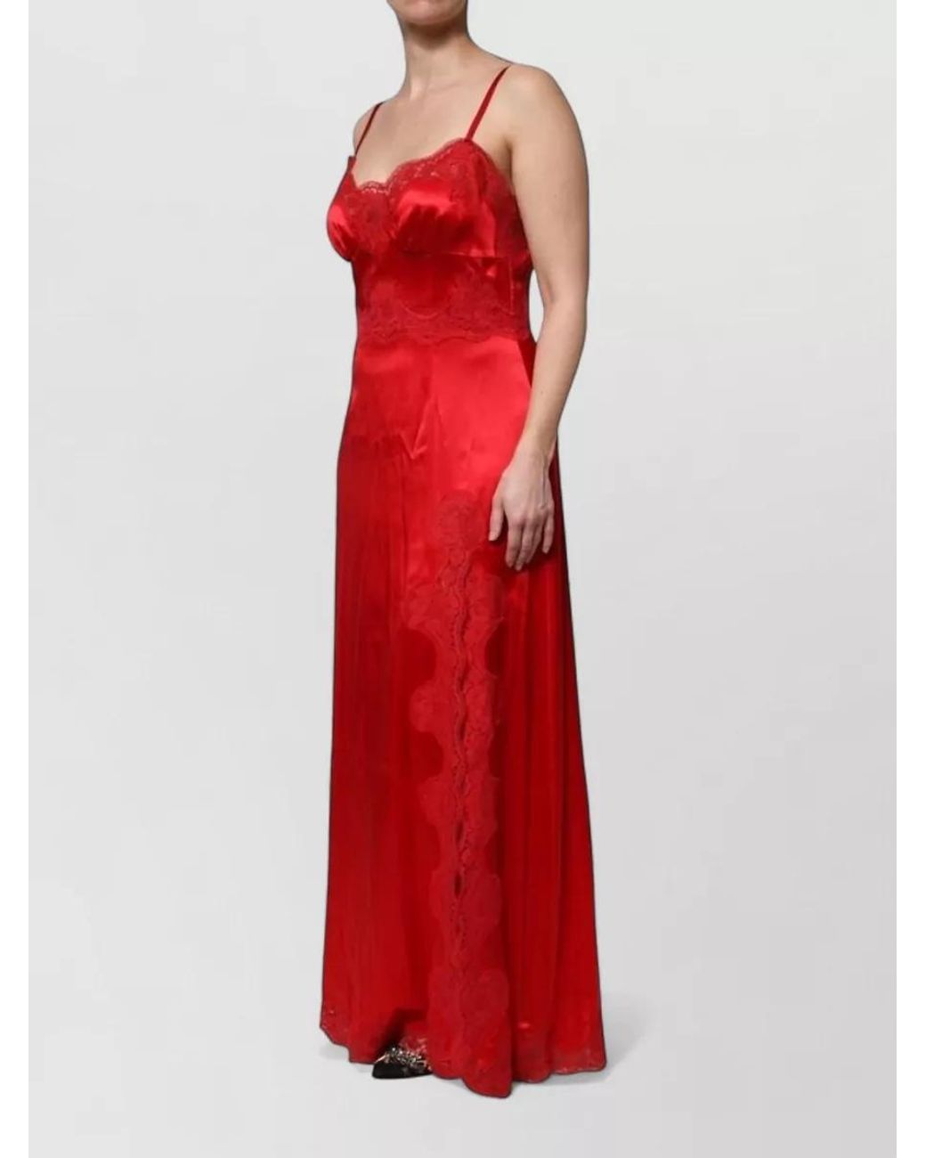 Dolce & Gabbana Red Silk Lace Trim Sleeveless Maxi Nightdress
