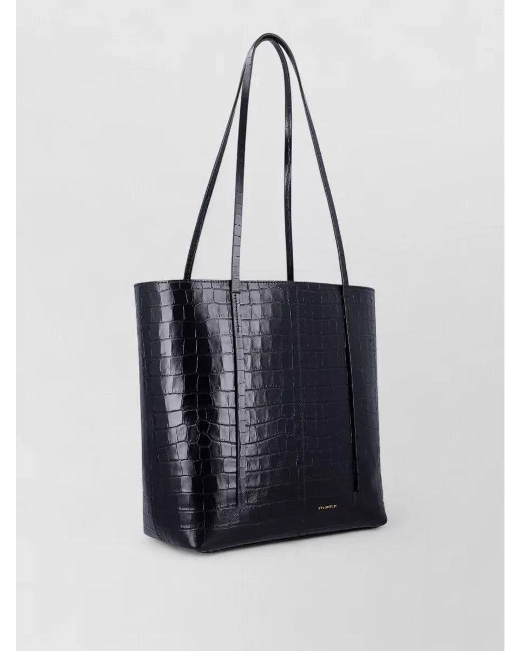By Malene Birger Black Leather Croc-Embossed Tote Bag
