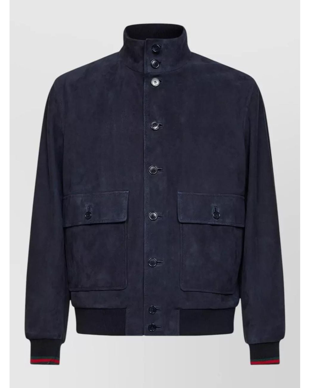 Gucci Blue Suede Leather Regular-Fit Bomber Jacket for men