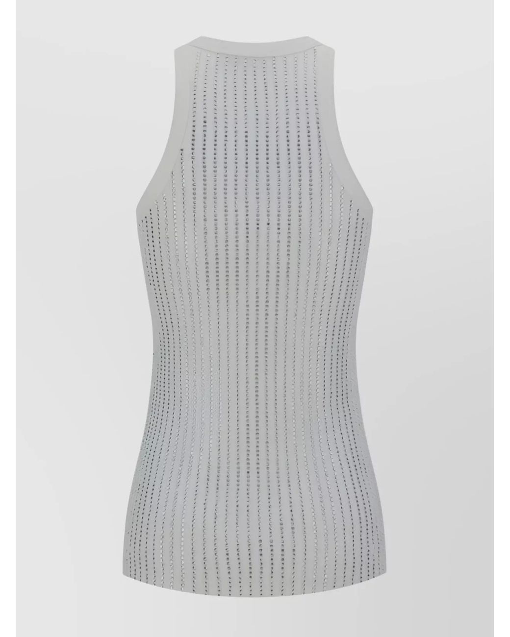 The Attico Gray Cotton Ribbed Knit Rhinestone-Embellished Scoop Neck Sleeveless Tank Top